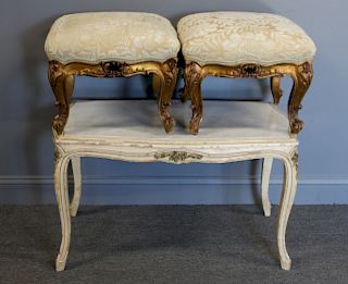 2 Louis Style XV Stools & Marbletop Coffee Table.