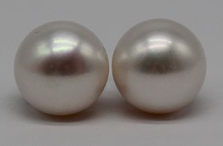 JEWELRY. Pair of 14kt Gold and Cultured Pearl