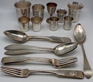 SILVER. Assorted Grouping of Russian and Judaica.
