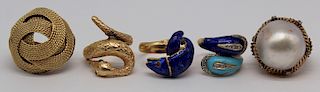 JEWELRY. Grouping of (5) Gold Rings.