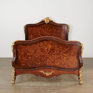 Louis XVI style ormolu mounted marquetry bed