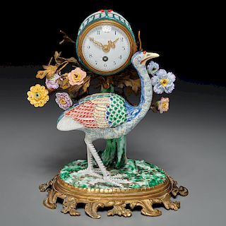 Samson ormolu mounted porcelain ostrich clock