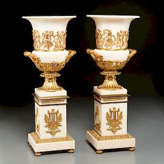 Large Continental Neoclassic marble urns