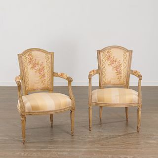 Pair antique Louis XVI style painted fauteuils