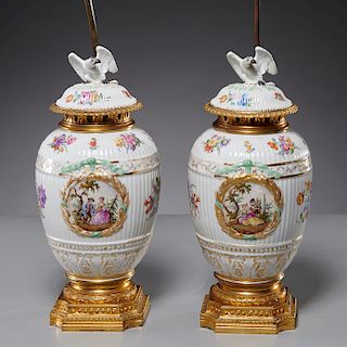 Pair KPM porcelain bronze mounted jar lamps