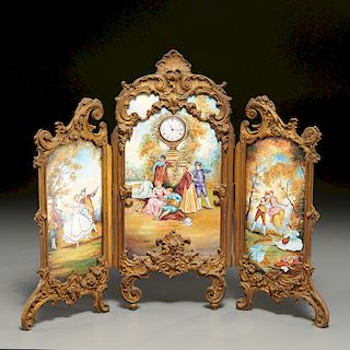 Vienna bronze and enamel miniature clock screen