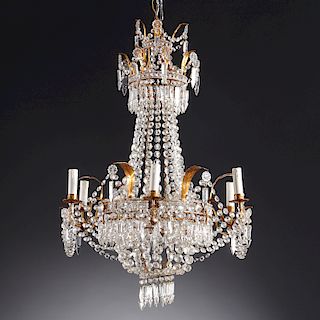 Empire style crystal and gilt tole chandelier