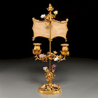Napoleon III gilt bronze, porcelain candelabrum