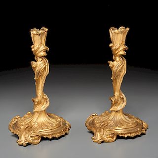 Nice pair Louis XV style gilt bronze candlesticks