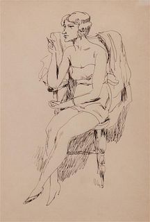 Walt Francis Kuhn, (American, 1877-1949), Woman on Chair Smoking