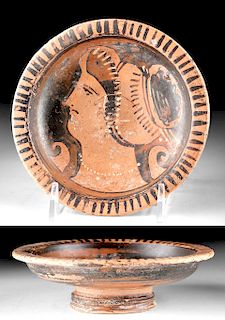 Apulian Red Figure Footed Dish w/ Lady of Fashion