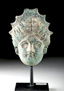 Roman Bronze Head Applique of a Goddess