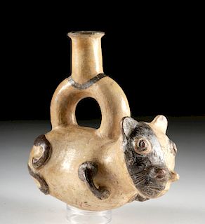 Adorable Inca Pottery Stirrup Bottle in Feline Form