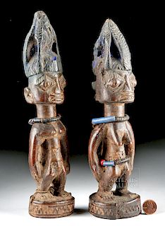 Matched Pair of 20th C. Yoruba Wood Ibeji Figures