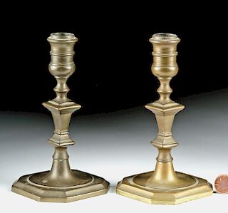 Lot of Two 19th C. European Brass Candlesticks