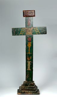 Large / Impressive 19th C. Mexican Painted Wood Cross