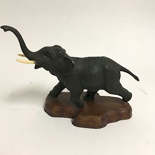 Japanese Meiji Bronze Elephant with Tusks, Signed