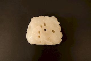 Chinese White Jade Peach & Flower Carving