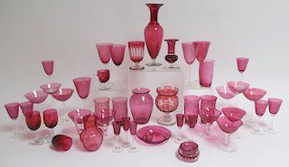 Cranberry Etched and Colored Glass Stemware, Etc.