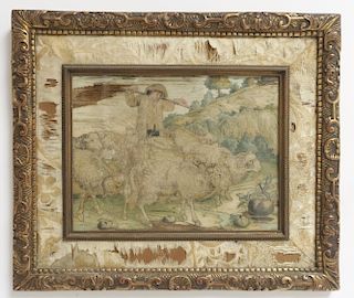 18th c. French Needlework - Shepherd and Flock