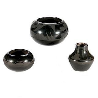 Three San Ildefonso Blackware Vessels