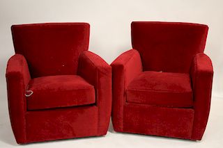 Pair of Crate & Barrel Swivel Upholstered Chairs