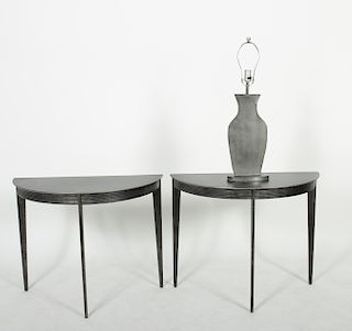 Pair of Contemporary Steel D-Shape End Tables