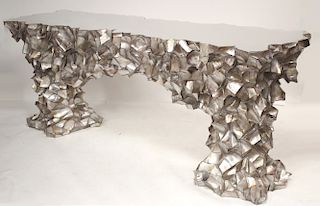 Modern Polished Steel Abalone Console Table