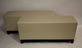 Pair A. Rudin Upholstered Benches, Embossed Vinyl