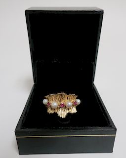14K Gold, Ruby, & Pearl Ring