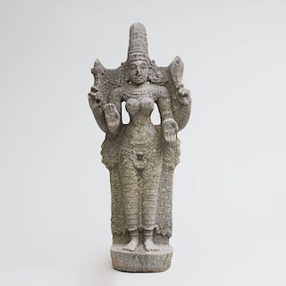 Indian Grey Granite Figure of Lakshmi