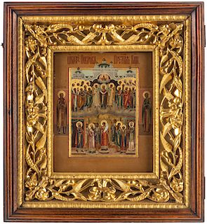 A RUSSIAN ICON OF THE POKROV OF THE MOTHER OF GOD, MOSCOW SCHOOL, LATE 18TH-EARLY 19TH CENTURY
