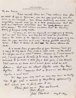 AN AUTOGRAPH LETTER BY JOHN STEINBECK REFLECTING ON A RECENT TRIP TO YEREVAN (AMERICAN 1902-1968), 1964