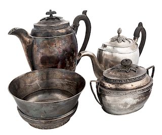 A RUSSIAN FOUR-PIECE SILVER TEA AND COFFEE SERVICE, WORKMASTER CARL FREDERIK BREDENBERG, ST. PETERSBURG, 1807 