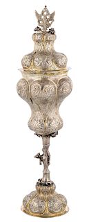A RUSSIAN REPOUSSE SILVER COVERED DRINKING CUP, TST, MOSCOW, 1750