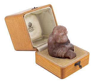 A FABERGE-STYLE AGATE MODEL OF A CHIMPANZEE