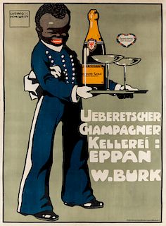 AN ADVERTISEMENT POSTER BY LUDWIG HOHWEIN (GERMAN 1874-1949), UEBERETSCHER CHAMPAGNE