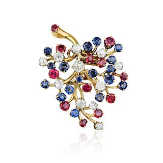 Van Cleef & Arpels Ruby Sapphire and Diamond Capillaire Brooch