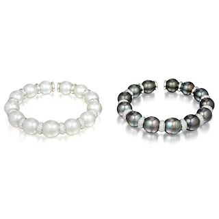 A Pair of J. Stella Cultured Pearl Cuff Bracelets