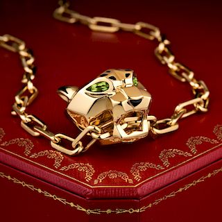Cartier Panthere Pendant with Santos Link Long Chain Necklace