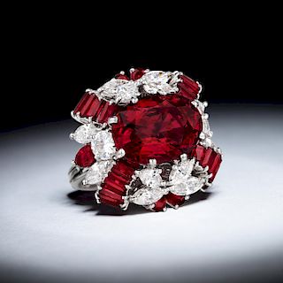 A 7.04-Carat Vivid Red Ruby and Diamond Ring