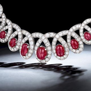 Art Deco Burmese Ruby and Diamond Tiara/Necklace