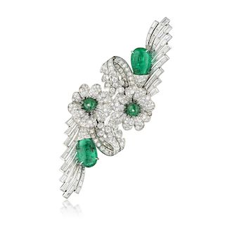 Art Deco Emerald and Diamond Double Clip Brooch