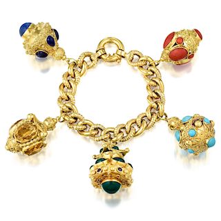 A Multi-Gemstone Charm Bracelet, Italian
