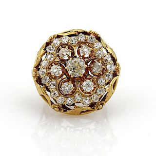 Victorian 4ct Diamond 14kLarge Floral Ring Sz 6.25