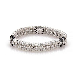 Zancar Diamond Pearls & Onyx 18k White Gold 2 Rows