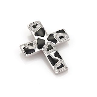 Roberto Coin Panda Onyx & Diamonds 18k White Gold Cross