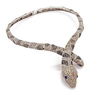 10.20tcw Champagne Diamond Sapphire 18k Snake Collar