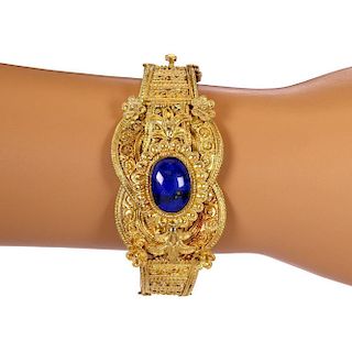 Estate Lapis 18k Gold Milgrain Floral Design Bracelet