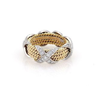 Tiffany & Co Schlumberger 18k Diamond X Ring Size 6.25